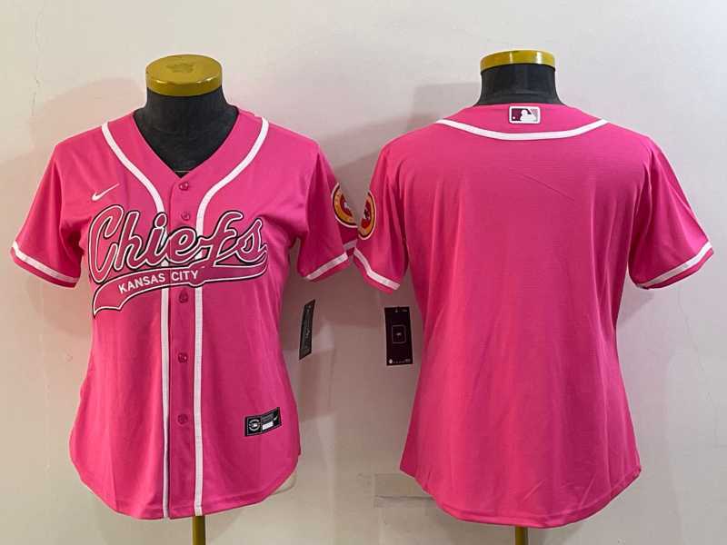 Womens Kansas City Chiefs Blank Pink With Patch Cool Base Stitched Baseball Jersey->women nfl jersey->Women Jersey